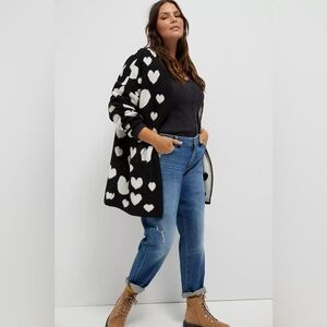 Anthropologie Maeve Black & White Hearts Cardigan Size XXl New with Tag